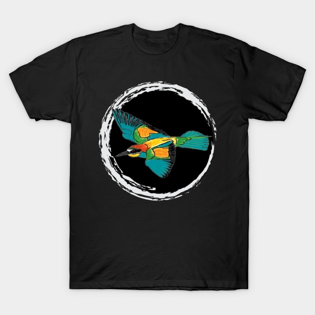 Nice Artwork showing an European Bee-Eater in Flight IV T-Shirt by JDHegemann